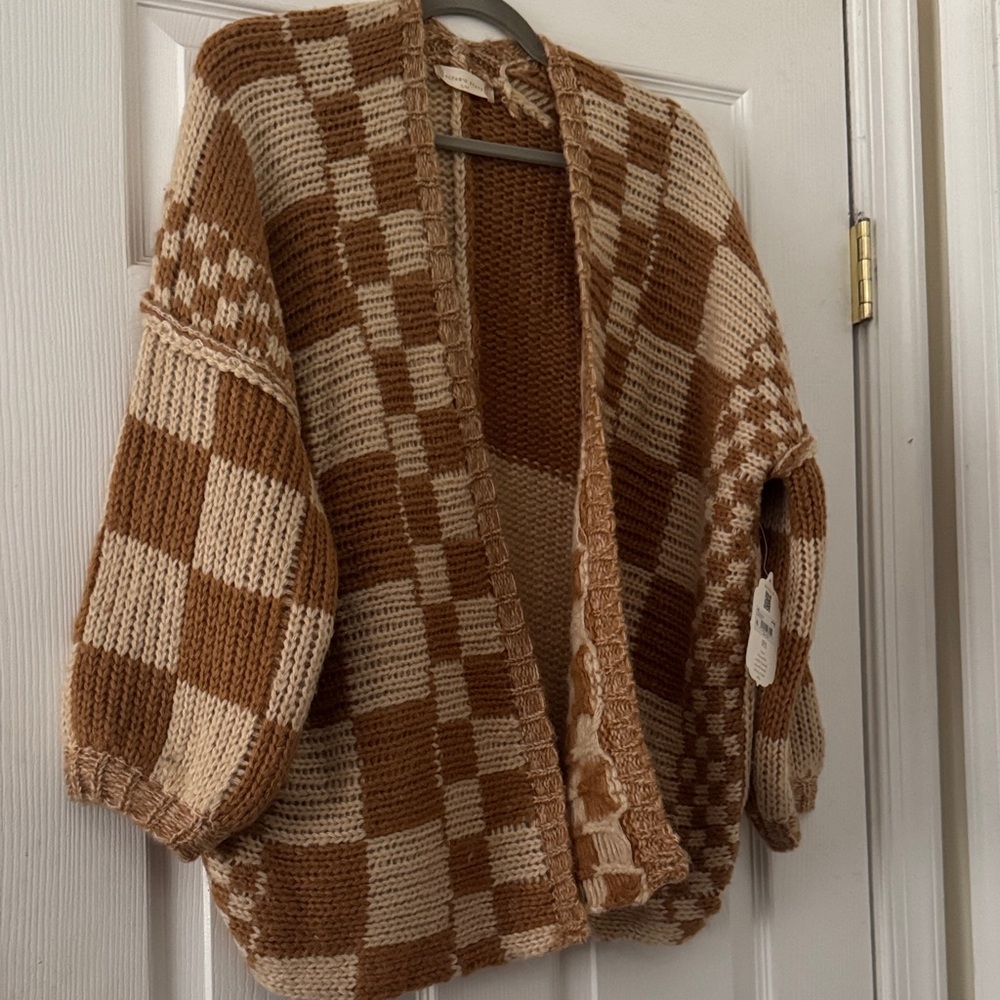 Altar'd State Checkered Cardigan - Brown and Cream
